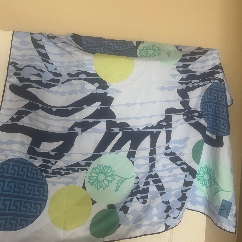 Versace Blue and Green Floral Scarf